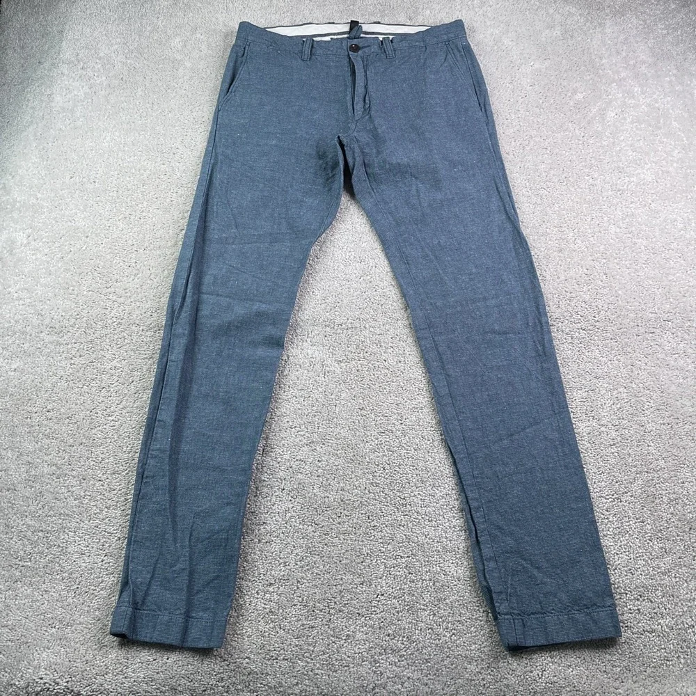J Crew Pants Mens 32x34 Blue 484 Slim Fit Baird McNutt Irish Linen Cotton Chino